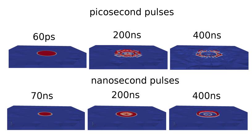 It is evident, that in case of the shorter pulses vaporization doesn't start during the pulse but a few nanoseconds afterwards, although the irradiated spot is already heated above the boiling