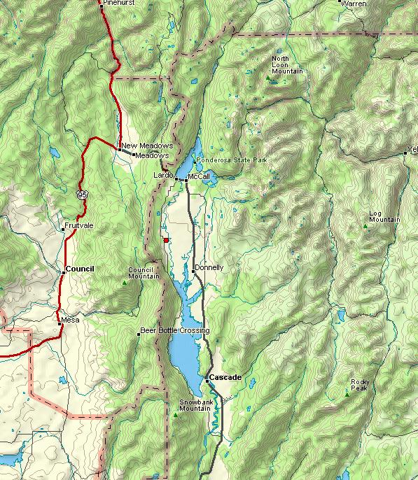 Inset map shows the site location with respect to Donnelly, McCall, and Cascade Lake in Idaho.