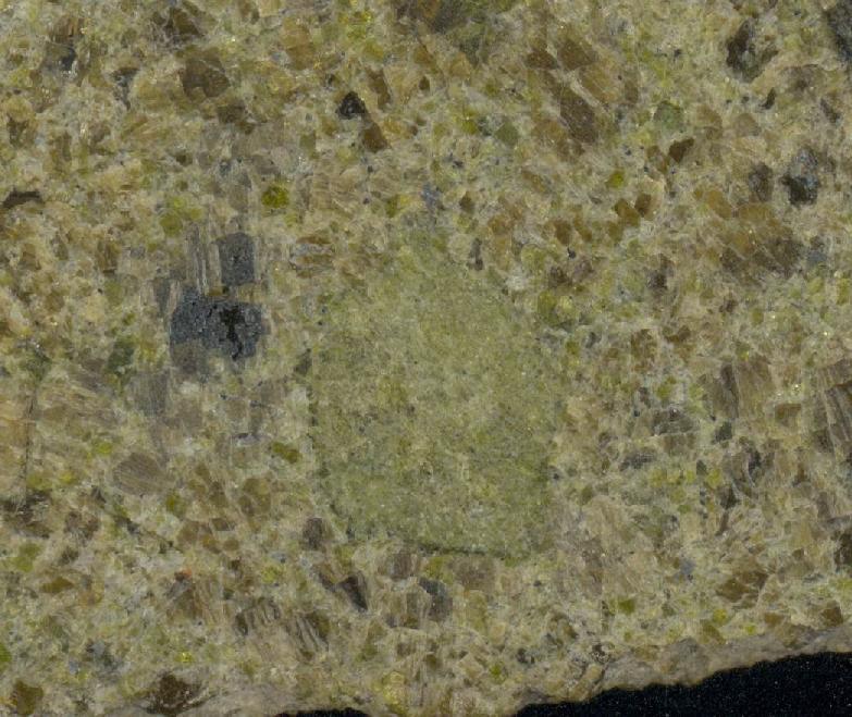 EA-9. Macroscopic view (width: 33 mm) of the olivine-rich enclave before it was used to make one of our thin sections.