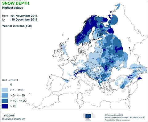 Warmer-than-usual weather conditions are forecast in large regions of western and south-eastern Europe, the UK and Ireland, and the Scandinavian Peninsula.