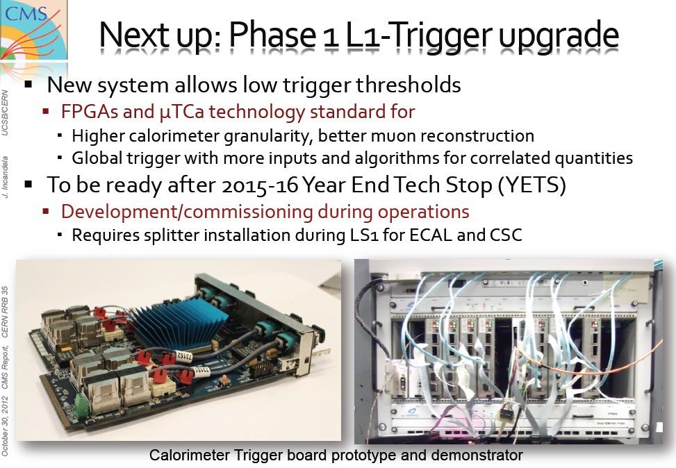 L1 Trigger Upgrade New system allows low trigger thresholds FPGAs and 10 Gb/s Optical links in µtca standard for Higher calorimeter granularity and improved algorithms Better muon reconstruction