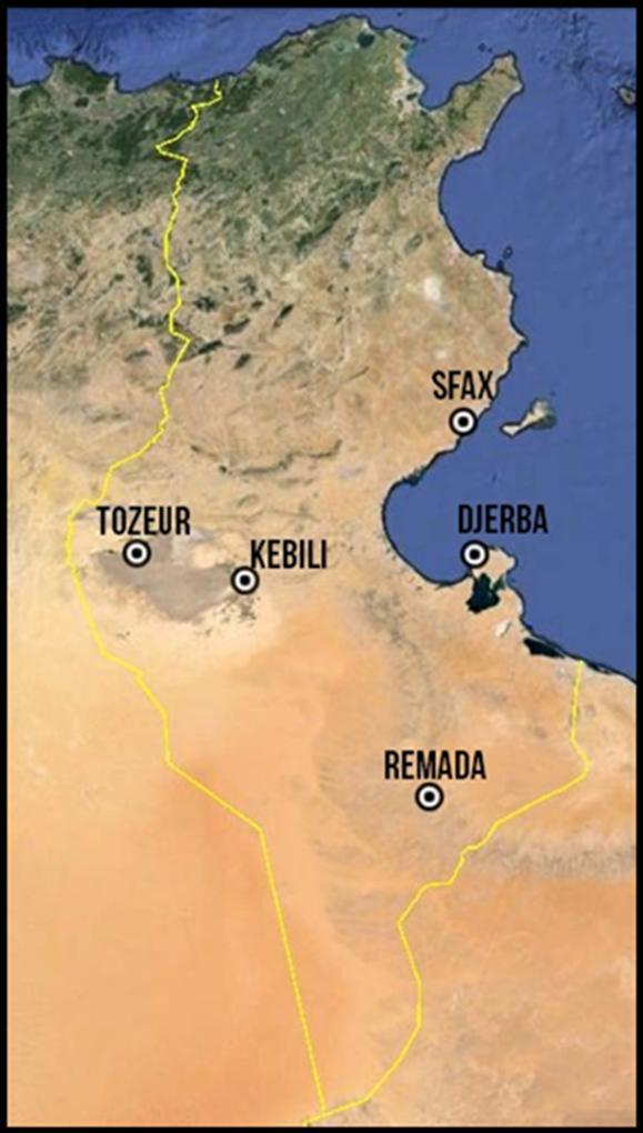 Touzeur, Kebili and Sfax). Details for the locations are attached to the Table I, fig 1. each couple of year at each location, the global solar radiation (GHI). The result is presented in table II.