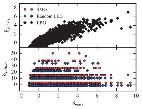 Expectation from Simulations: SMG bias i.e. where are the SMGs? Miller et al. (2015) : Bolshoi simulation (SAM/ large volume), eight 2deg 2 light cones, SFR-halo mass relation to scale to S 850.
