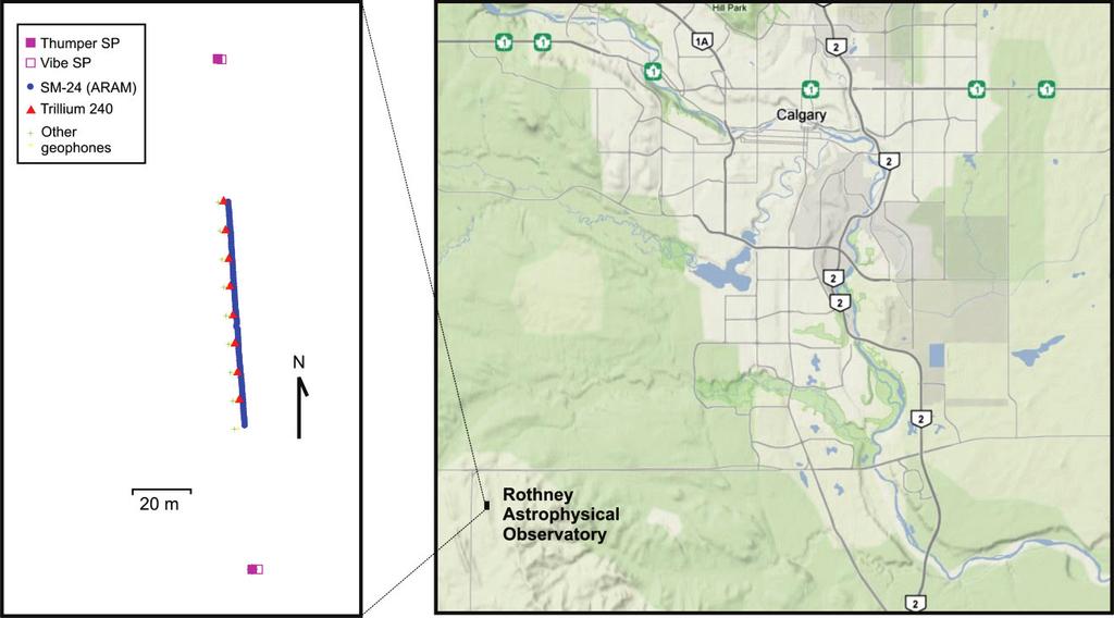 Absolute strain determination Fig. 1. Location of the August 5, 2009 field experiment near Priddis. Receivers were laid out along an 80-m profile, in an approximately N-S direction.