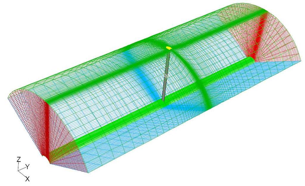 Y Z X Figure 37. C-mesh around NACA 8 airfoil (2x35) Figure 38. Computational grid (.9 6 volumes) were regarded as Euler slip walls.