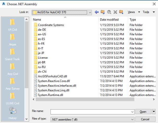 49 ArcGIS for AutoCAD (NETLOAD) Browse to the