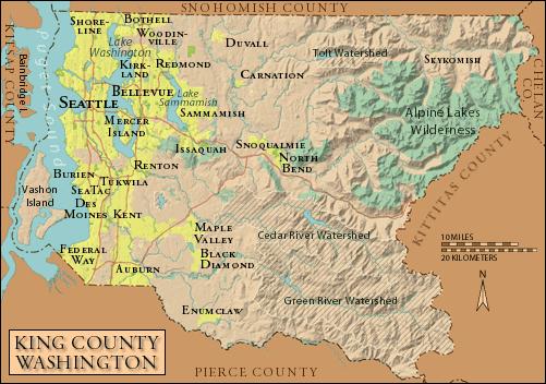 KING COUNTY, WASHINGTON, USA Population: 2,044,000 (14th most populous US county) Area: 5,520 sq. km. (the size of Delaware) Topography: sea level to 2,400 m. 39 incorporated cities; many more muni.
