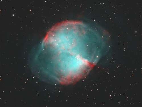 Little Dumbbell Nebula (M27) in Vulpecula It was formed when a dying star threw off its gas Named Dumbbell because it has a doublelobed structure resembling a bar-bell Sometimes called the Apple Core