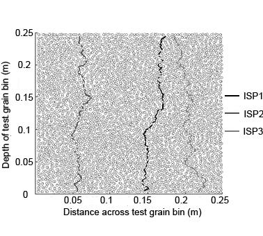 Fig. 8 Widest airflow paths through the grain bed. The calculated tortuosity values are higher than that has been reported in the literature (e.g., Yun et al., 005).