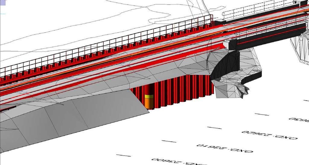 Design for a proposed sheet pile wall showing existing ground surface and CPT Cone Penetration Test colors define