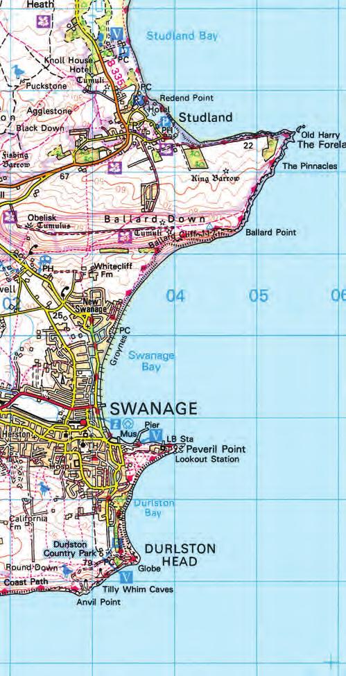 They show part of the Dorset coastline in southern England. A full key appears on page 28.