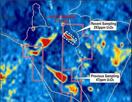 URANIUM Lake Seabrook (Magnetic 80%, earning up to 100%) Soil and auger sampling over a radiometric anomaly at Magnetic Resources Lake Seabrook uranium project has identified a 2km-long uranium
