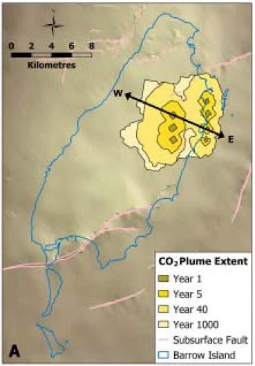 Simulation Reservoir simulation based on the preferred injection scenario showing the extent of the CO 2 plume over 1000 years at the