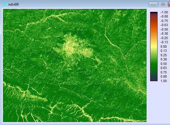 From the figure, it is apparent that in major cities like Kathmandu and Hetauda vegetation has negative change but in other areas, there is positive change. a. NDVI 1989 b.