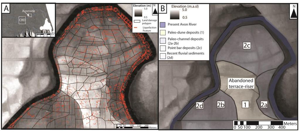 associated ground damage with near-surface sedimentologic, topographic, and geomorphic variability in the study area within the suburb of Avonside, eastern Christchurch, to seek relationships between
