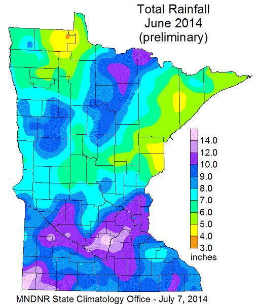 June 2014 Wettest month in history on a statewide basis Hawley 10.95 International Falls 10.24 Kabetogama 11.