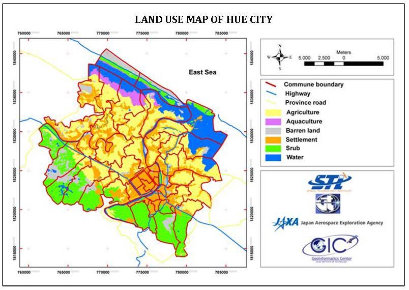shows the land use map of Hue city derived from the SPOT 5 image.