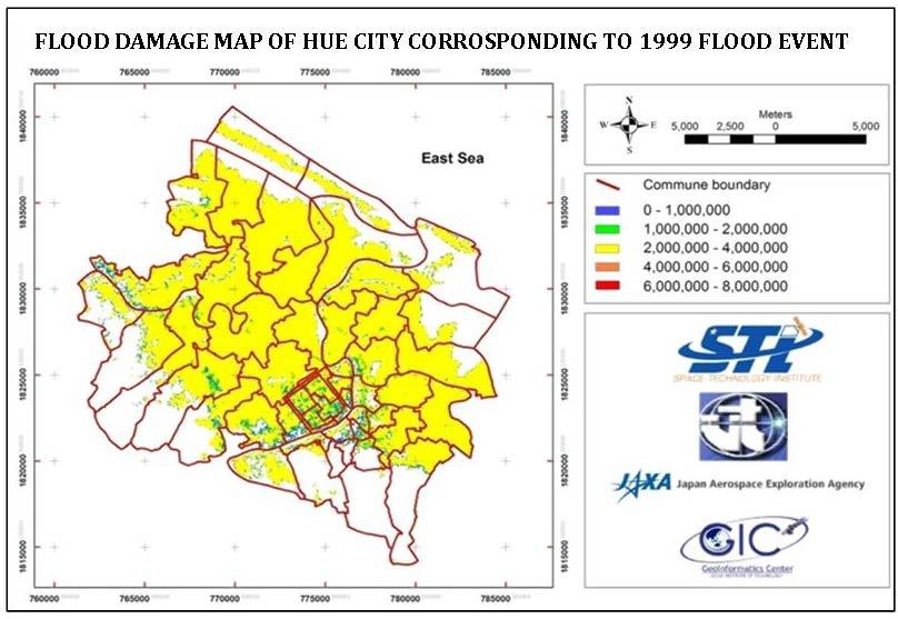 AMFF-7 - Integrated flood risk management in the Mekong River Basin Flood damage map of Hue city corresponding to the 1999 flooding event The flood damage map derived from the GIS analysis is shown