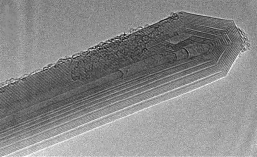 6 1 Structures and Synthesis of Carbon Nanotubes Figure 1.4 TEM picture of MWNTs produced by arc discharge. 10 nm 100 nm Figure 1.5 TEM picture of a bamboo-shaped MWNT. in Figure 1.