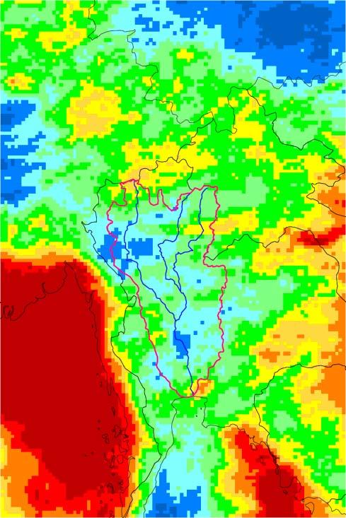 basin-average precipitation (July-September of