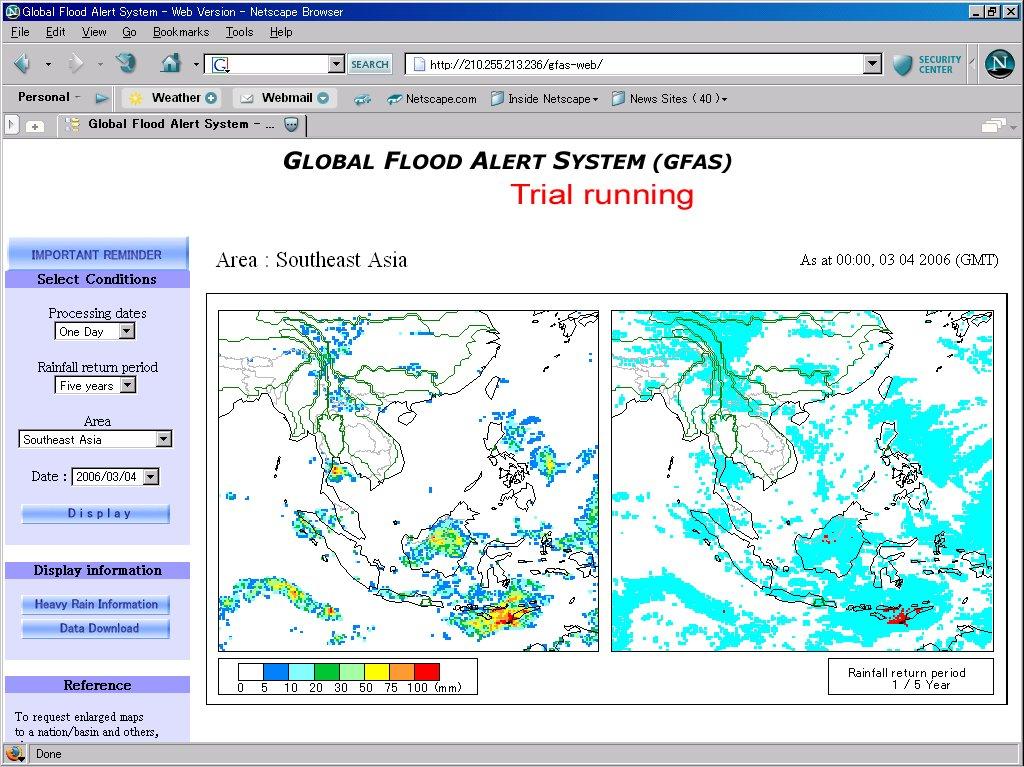 GFAS : Daily precipitation data - Example of Southeast Asia Select 1 or 3-day rainfall from pull-down menu