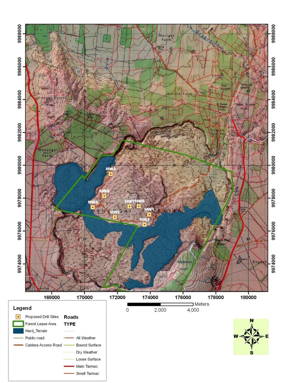 Figure 7: Map showing proposed geothermal well drill sites in Menengai prospect.