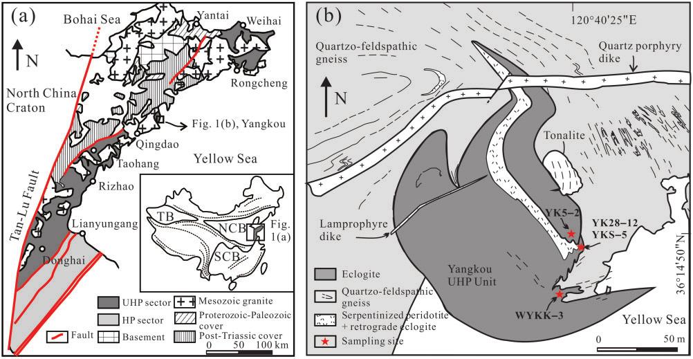 1256 Journal of Petrology, 2018, Vol. 59, No. 7 Fig. 1. (a) Simplified geological map of the Sulu Belt in eastern China. (b) Geological map of the Yangkou locality (based on Wang et al., 2016).