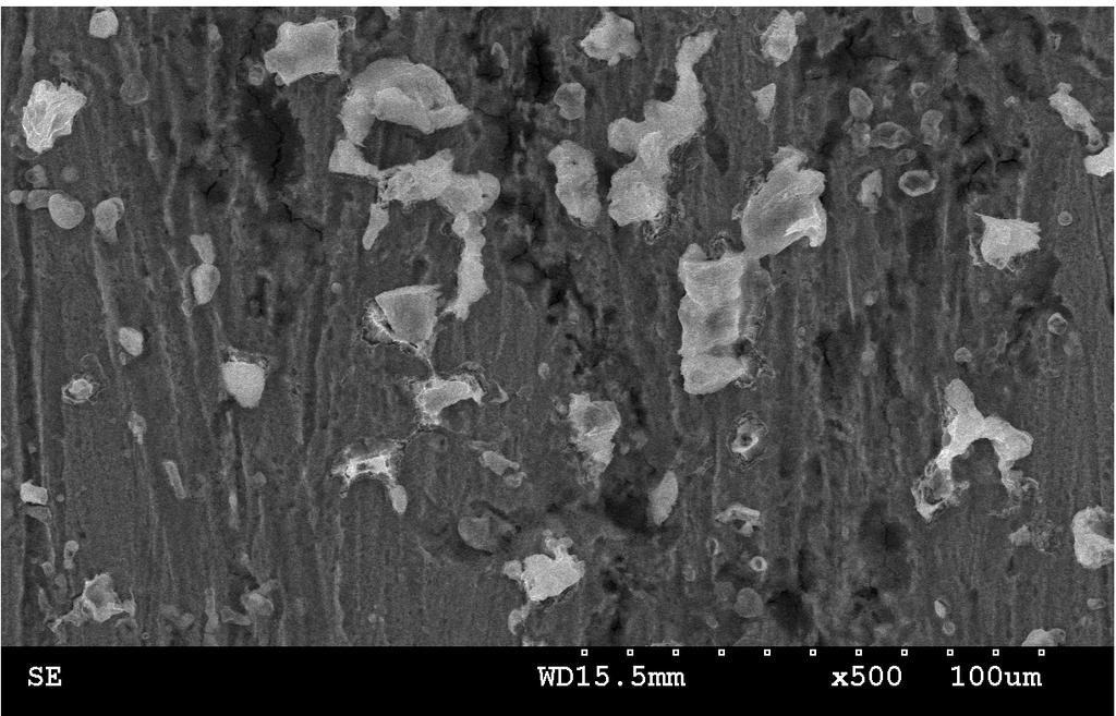 85 mm inhibitor solution Figure 10. SEM images obtained for the mild steel surfaces immersed for 2 h in 2 M HCl with 36.