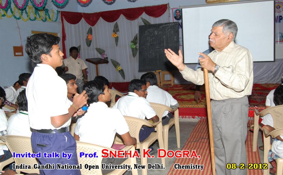 Day II (08-02-2012) Talk : 1 Prof. S.K. Dogra, IGNOU, New Delhi, gave a lecture on Intermolecular Forces Prof. Dogra began his talk by saying how inter molecular forces work.