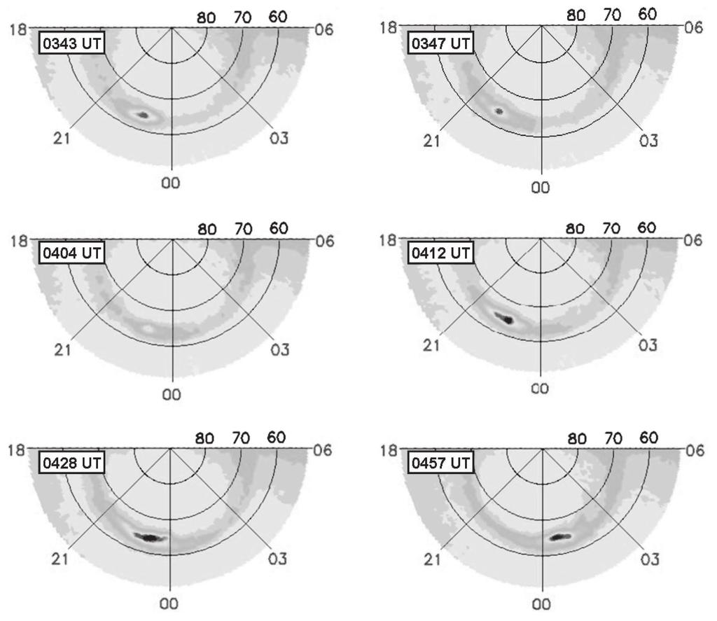 According to IMAGE (Figure 4), the first five onsets prior the main substorm (at 455 UT) occurred in a longitudinal sector monitored by the Canadian MSPs and magnetometers.