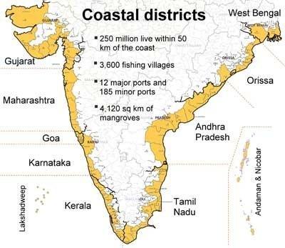 1. Give names of states situated in coastal region 2. How many major ports in India? 3.