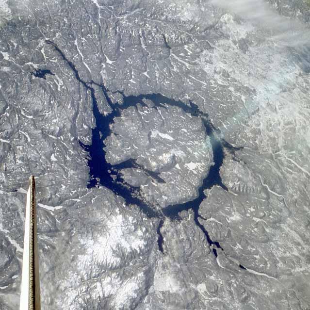 Manicouagan Crater, Quebec Canada 100 km, 212 million years note