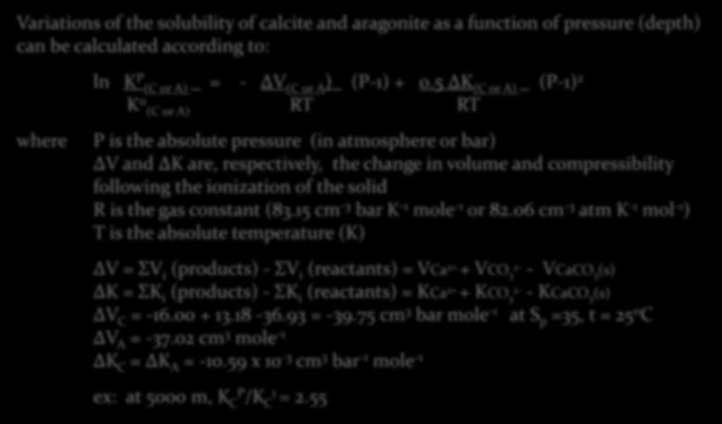 5 ΔK (C or A) (P-1) 2 K 0 (C or A) RT RT where P is the absolute pressure (in atmosphere or bar) ΔV and ΔK are, respectively, the change in volume and compressibility following the ionization of the