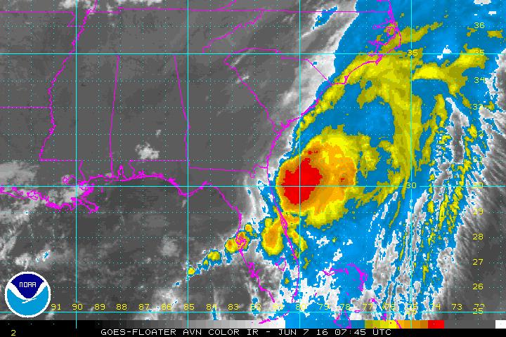Tropical Storm Colin Satellite Imagery T.S. Colin was tracking offshore and the NE of the SE Ga coast.
