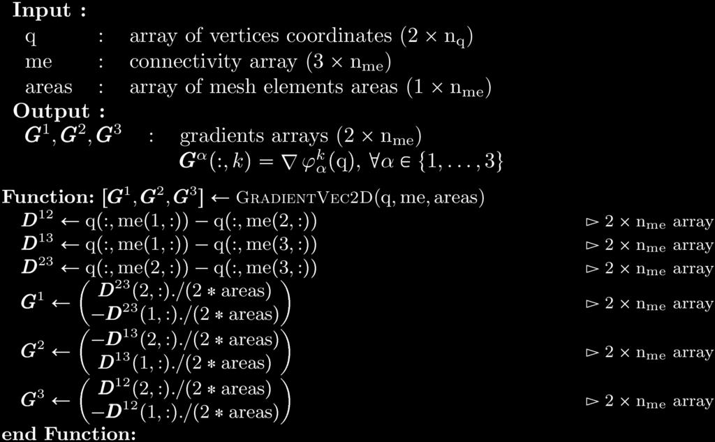 4.3 Vectorized tools (used by OptV2 version) 4.3.1 Vectorized computation of basis functions gradients By construction, the gradients of basis functions are constants on each element T k.