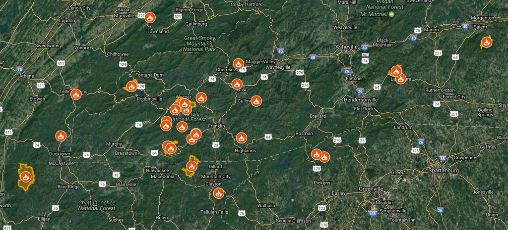 Wildfire Background Major Wildfires during November 2016 Tellico Fire Acres burned: 13,874 Cause: human Lake Lure Fire Acres burned: 7,142 Cause: unknown South Mountain Fire Acres burned: 6,435