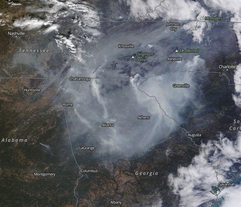 Wildfire smoke: dispersal Modis image
