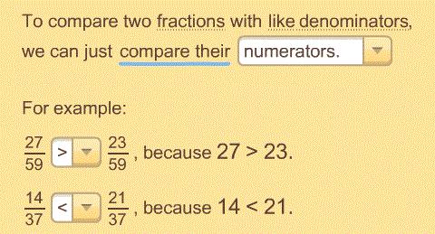 Chapter 1 begins the process with looking at fractions with like denominators using shapes as models.