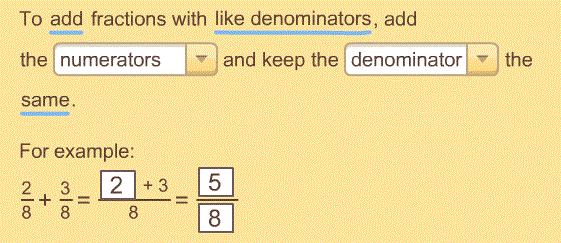 In Chapter 1, the addition of fractions with like denominators is investigated first using models of shapes cut into equal size pieces.