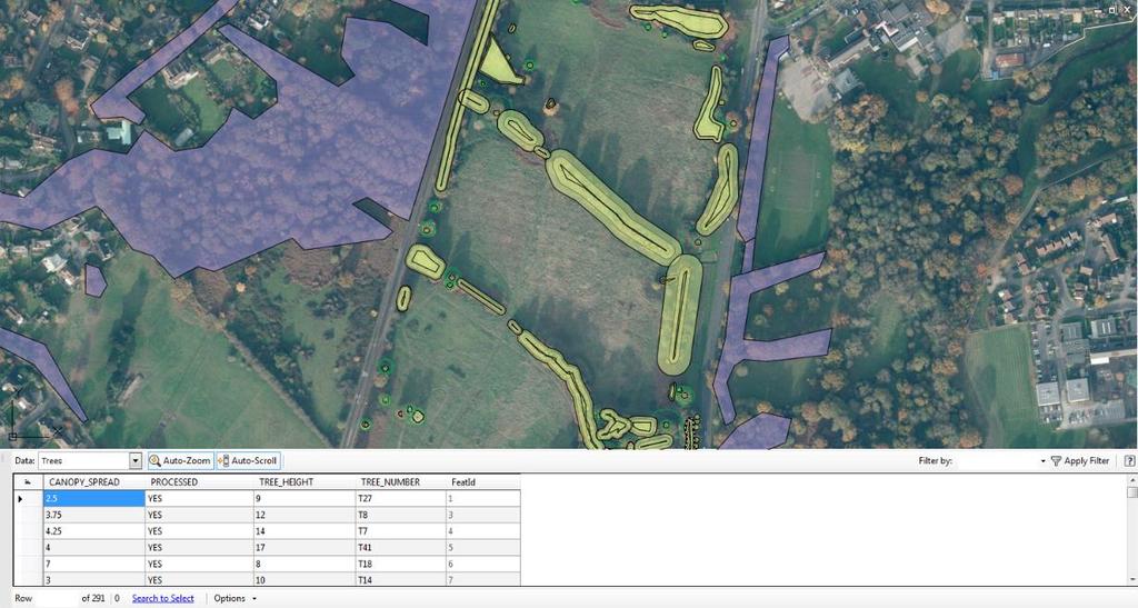 Two sets of vegetation datasets were used for this project: A detailed site survey of the trees that are on the planned development were provided in an AutoCAD DWG file.