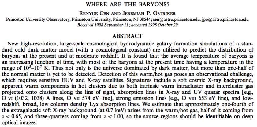 The problem of the missing baryons Proposed that ~ ½ of the