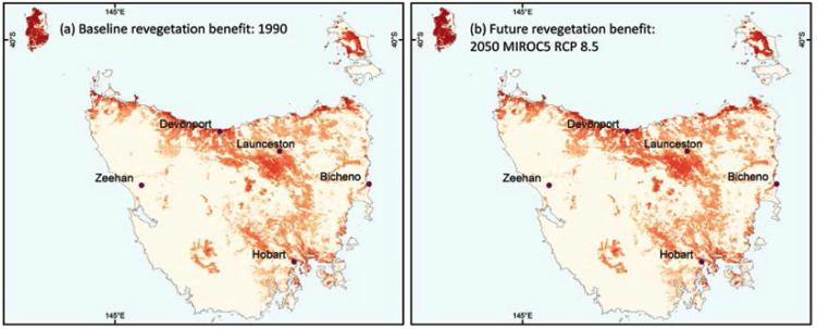Figure A2: Revegetation benefits in Tasmania Figure A2, panel (c), and the existing Tasmanian analysis suggest there are also localised opportunities for change due