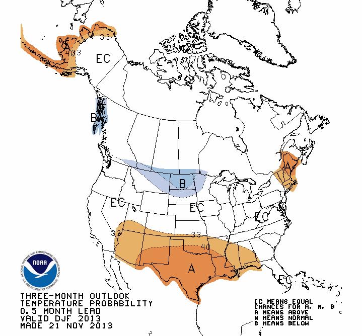 The outlook for December-February calls for no real trend in precipitation with equal chances for above-normal, near-normal, or below-normal moisture across Colorado.