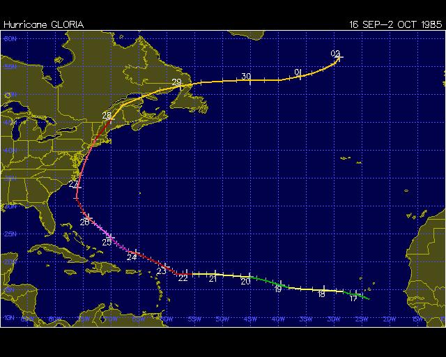 Gloria (1985) Paralleled coast just offshore as Category 2 hurricane