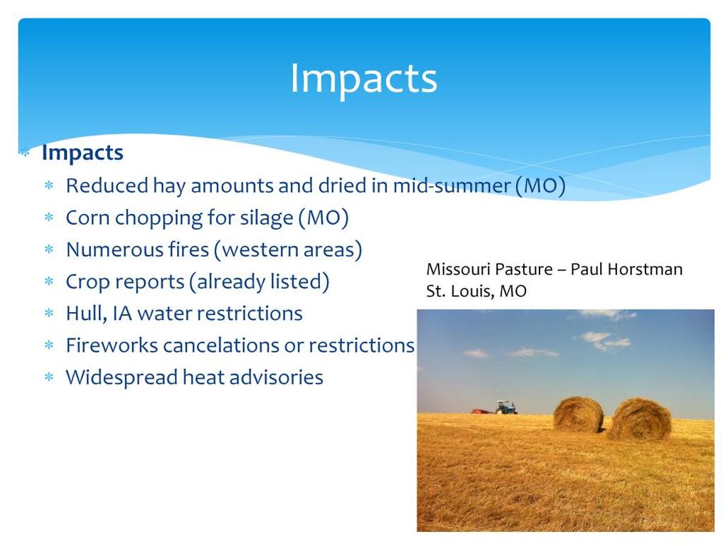 Impacts Hay bales 2/3 to ¾