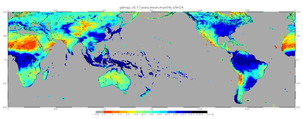 Monthly Mean Precipitation (mm) in April - CLIMAT (30-year mean) vs GSMaP (17-year mean) JMA CLIMAT Viewer: