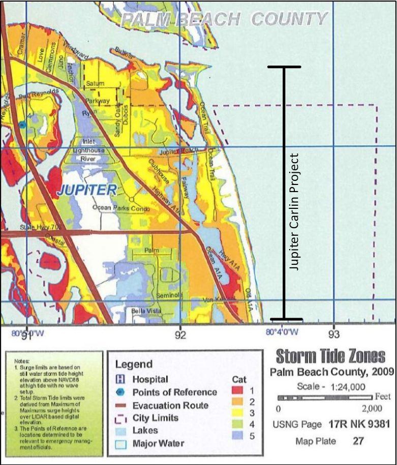 Figure A- 7. Storm Surge Zones, North Palm Beach County, Florida (FDEM, 2010). Table A- 7.