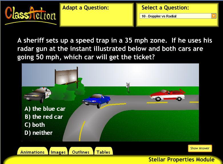Doppler vs Radial Key Concepts: Doppler Effect; Radial velocity Description: The image displayed shows a sheriff s police car hiding behind the bushes as a blue begins to move parallel to the police