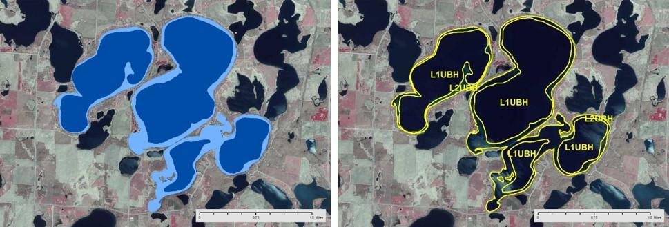 within the study area. All L1/L2 areas greater than two meters deep and larger than 0.1 acres (400 square meters) in size will be mapped. Figure 10. Symbolized Lake DEM data with a 6.