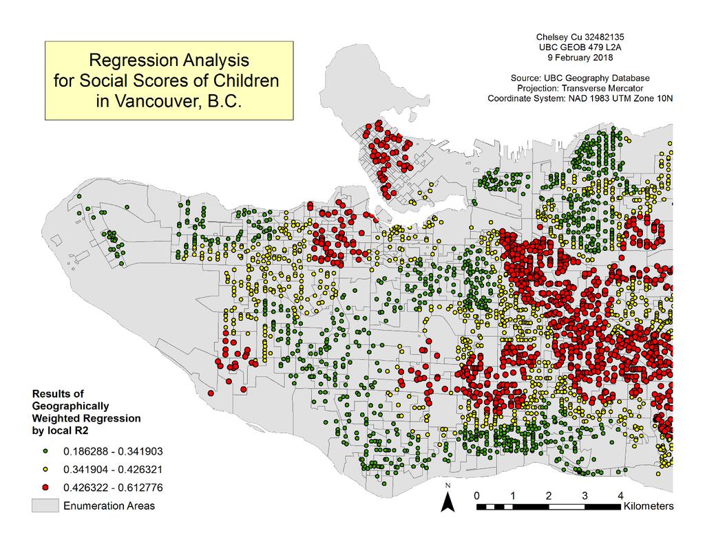 GEOGRAPHICALLY WEIGHTED REGRESSION 5 Figure 2. Regression Analysis for Social Scores of Children in Vancouver, BC.
